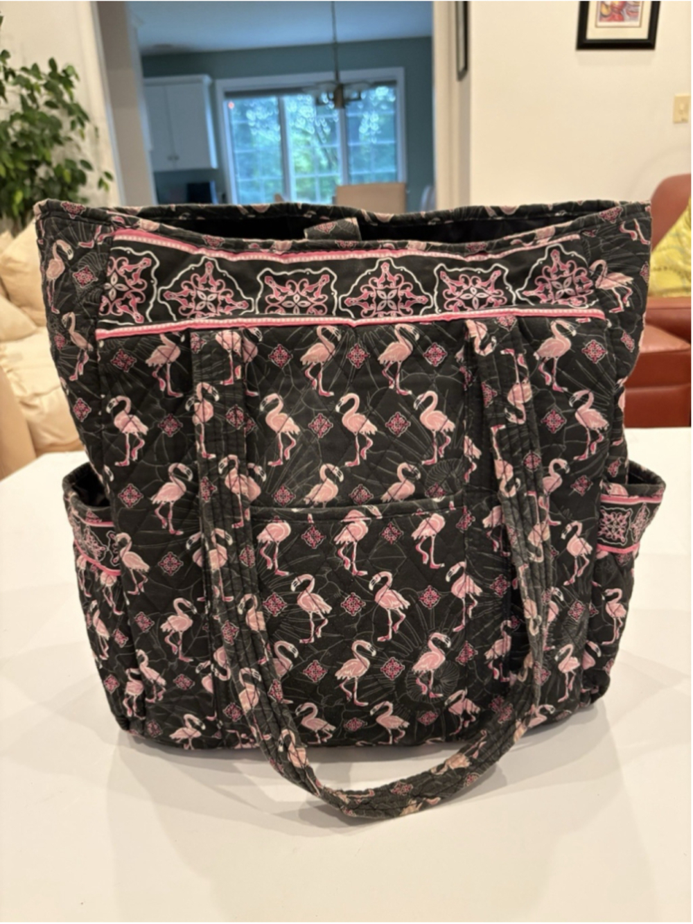 vera bradley flamingo Designed Tote Beach Bag -side Pockets For Glasses & Drink